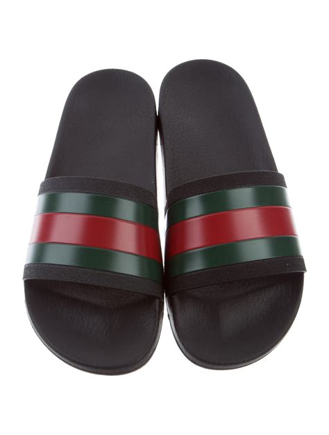 black gucci web slides|fluffy Gucci slides.